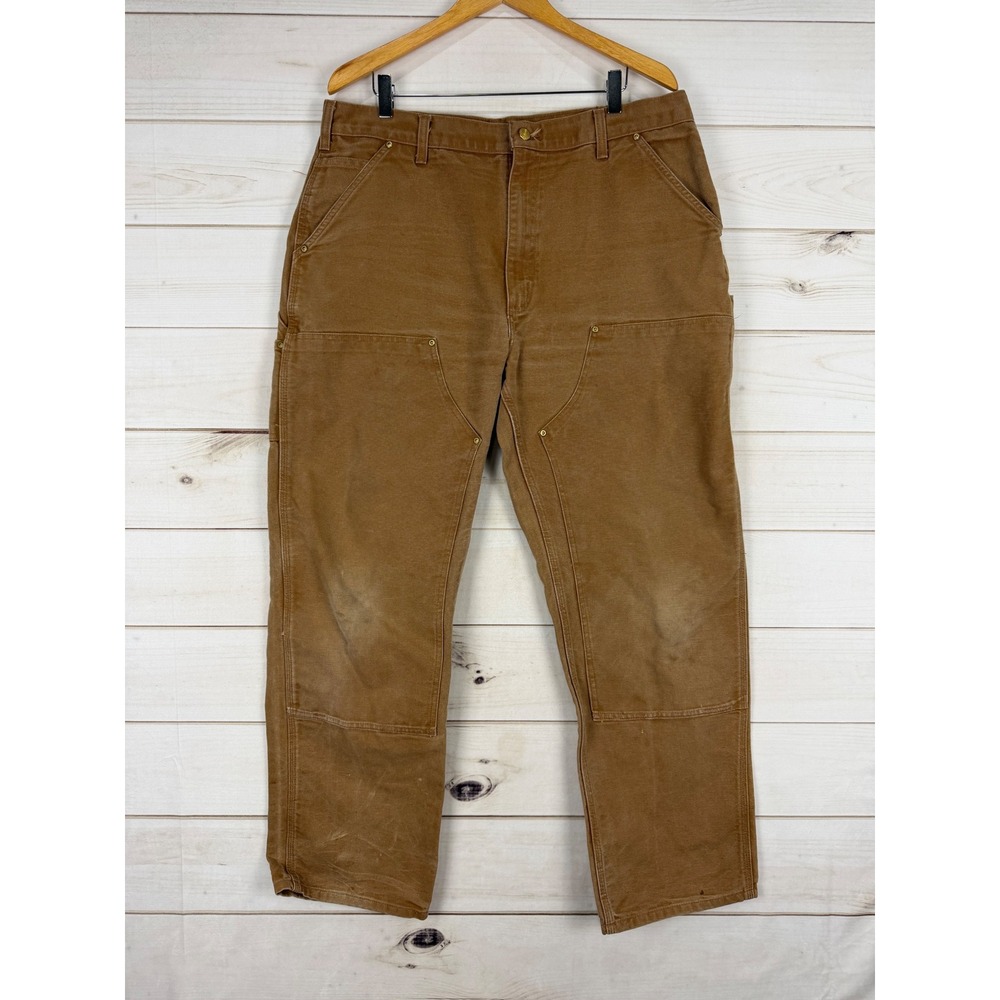 Carhartt Pants Mens 38x32 Brown Double Knee Work Duck Dungaree B01 BRN